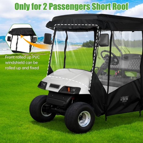 10L0L Universal Golf Cart Driving Enclosures for Club Car EZGO 2 Passenger Golf Cart, All Weather Waterproof Windproof (Black)