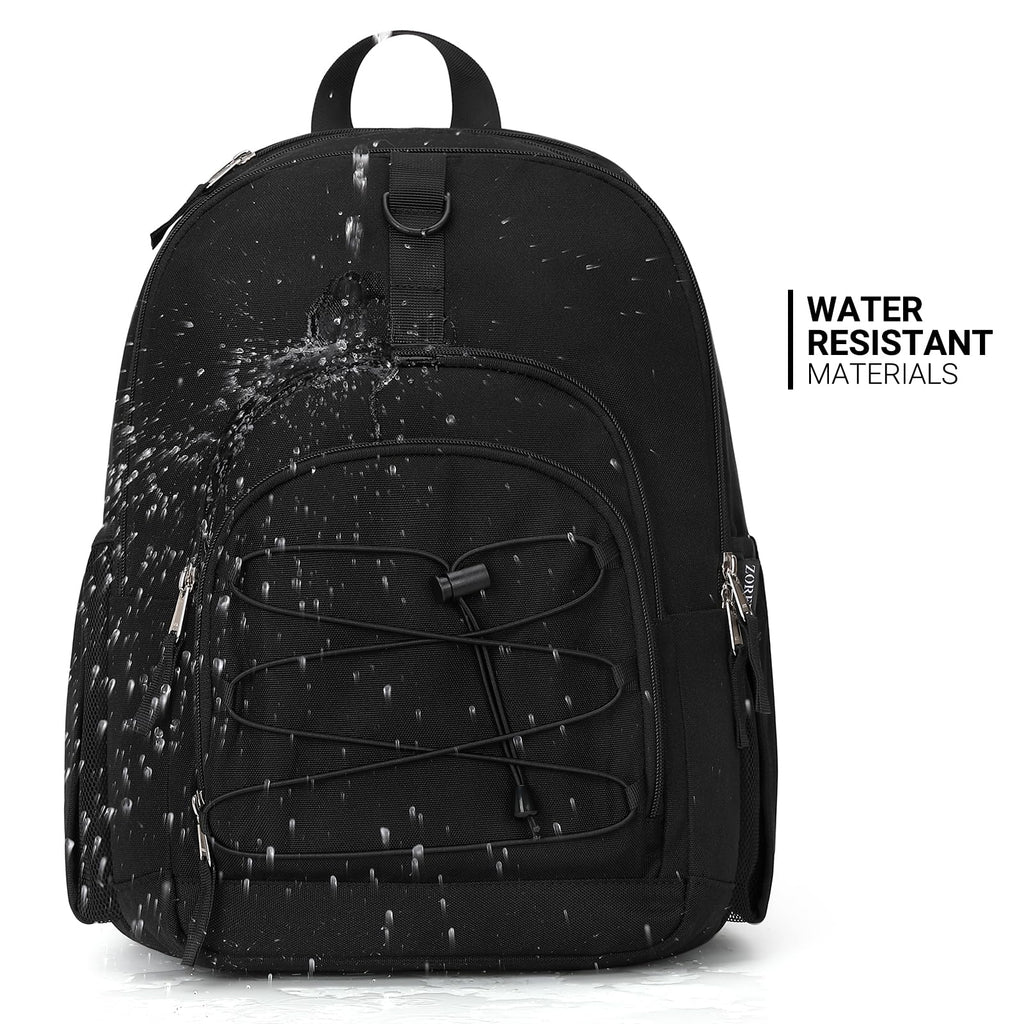 ZORFIN Black Backpack for School, Travel: Bookbag for Girls Boys - Kids Backpack with Multi Compartments