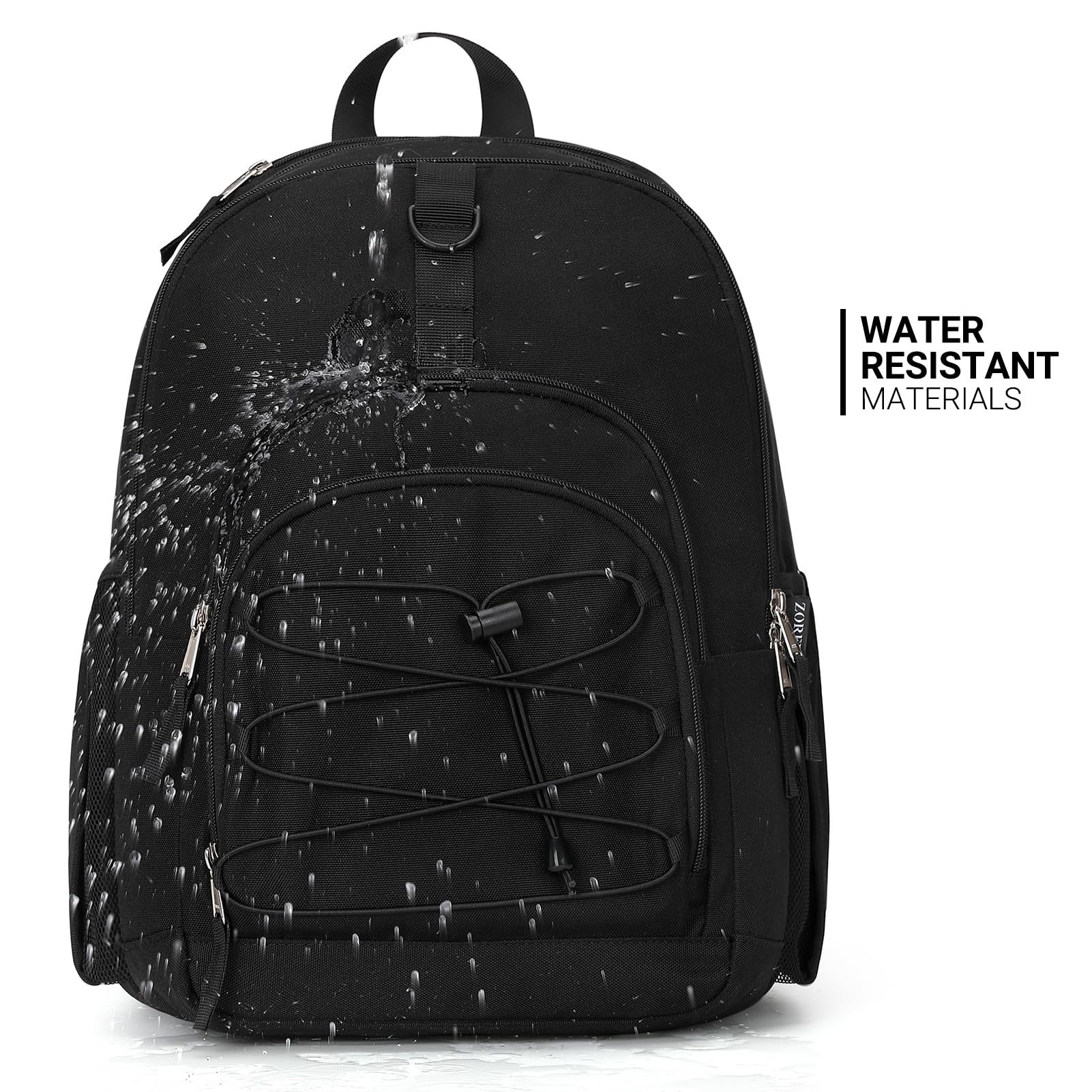 ZORFIN Black Backpack for School, Travel: Bookbag for Girls Boys - Kids Backpack with Multi Compartments