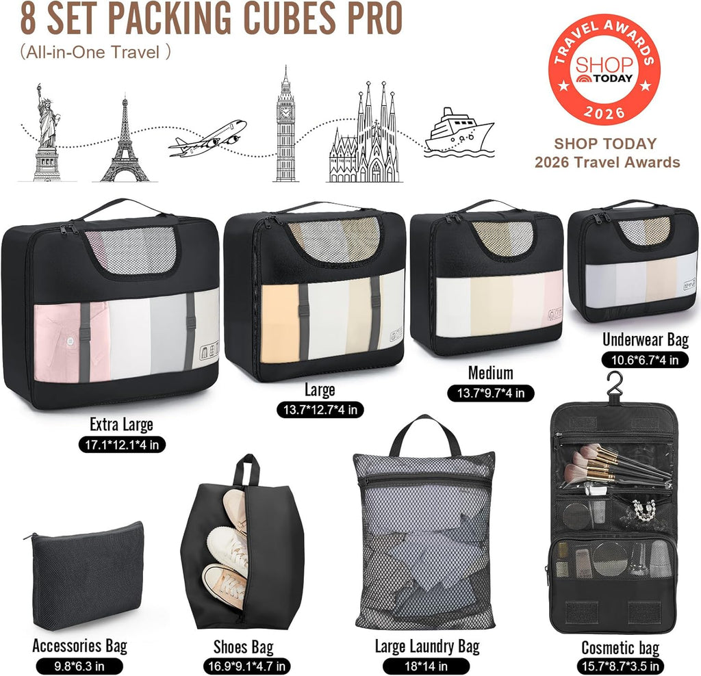 Veken Packing Cubes Set - Travel Organizer Bags with Laundry Bag & Passport Holder | 4 Sizes for Suitcase