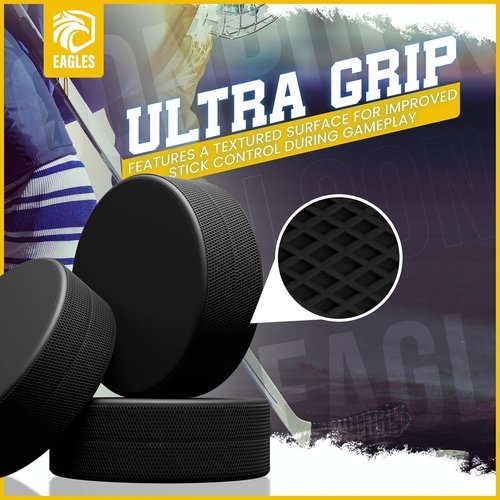 EAGLES Ice Hockey Pucks - Official Regulation Weight & Size | High-Grade 6 oz Diameter, 3" Thickness, Black