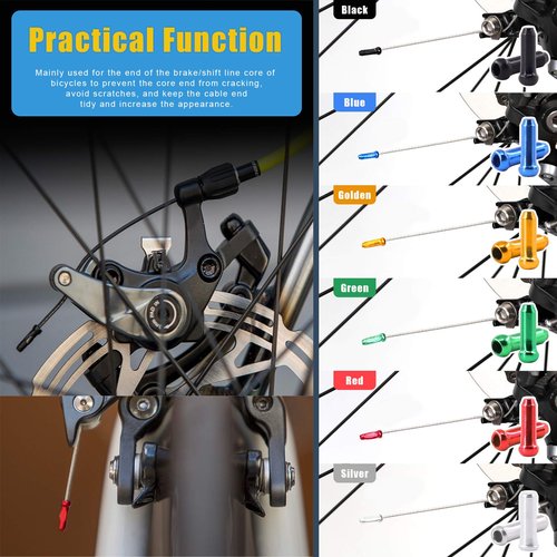 Glarks 121pcs Bike Cable End Caps & Cutter Set, 120pcs 6 Colors End Crimps with Stainless Steel Wire Rope & Aircraft Bicycle Cable Cutter Up to 5/32