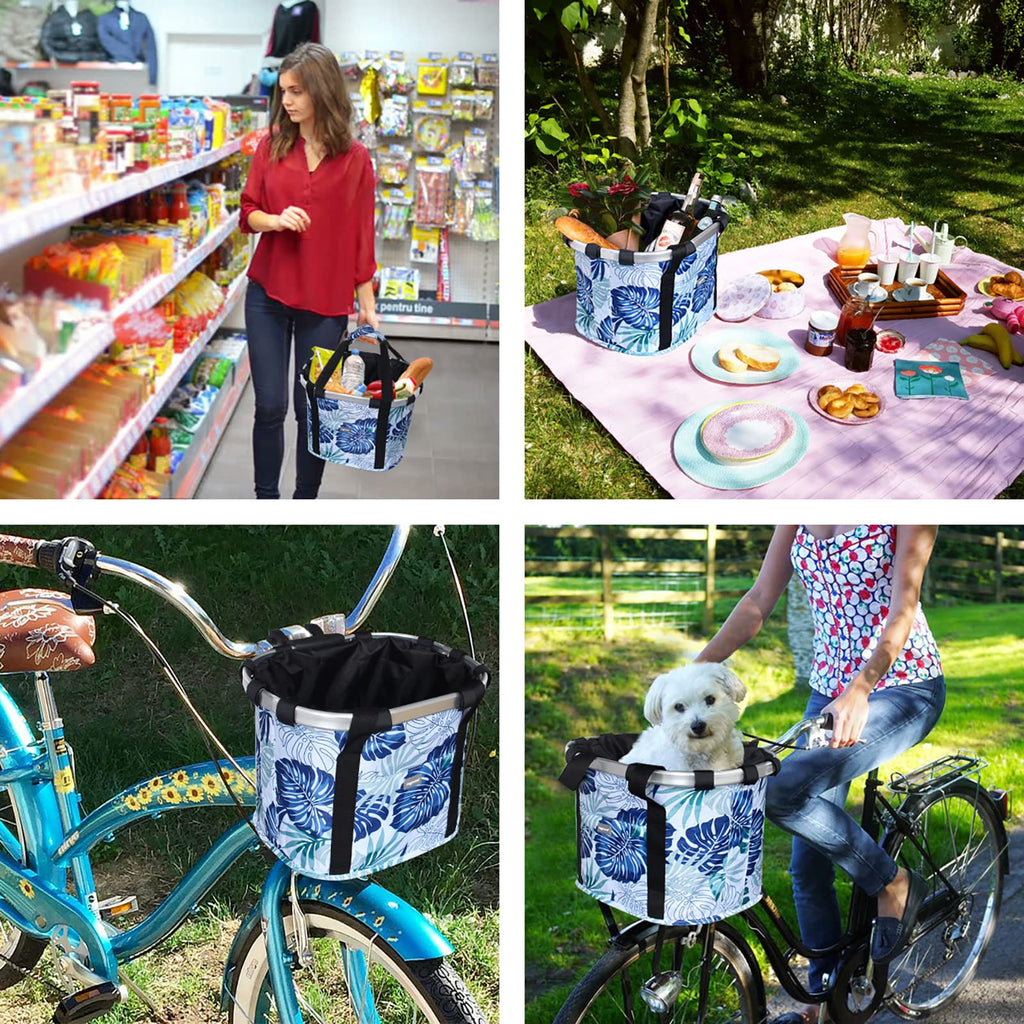 RAYMACE Bicycle Basket Dog Bike Handlebar Basket Front,Folding Detachable Quick Release Easy Install,Cycling Picnic Bag
