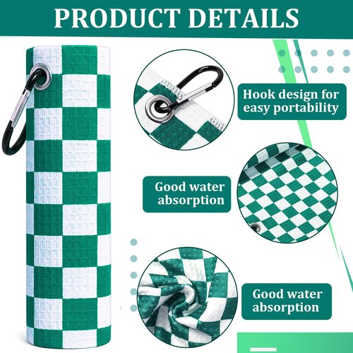 SmoothNovelty 12 Pcs Golf Towels Bulk for Bags Microfiber Waffle Pattern Golf Towel with Clip 16'' x 16'', Ultra Absorbent Quick-Dry, Mini Tournament Yoga Fitness Men's Gifts(Emerald Green)