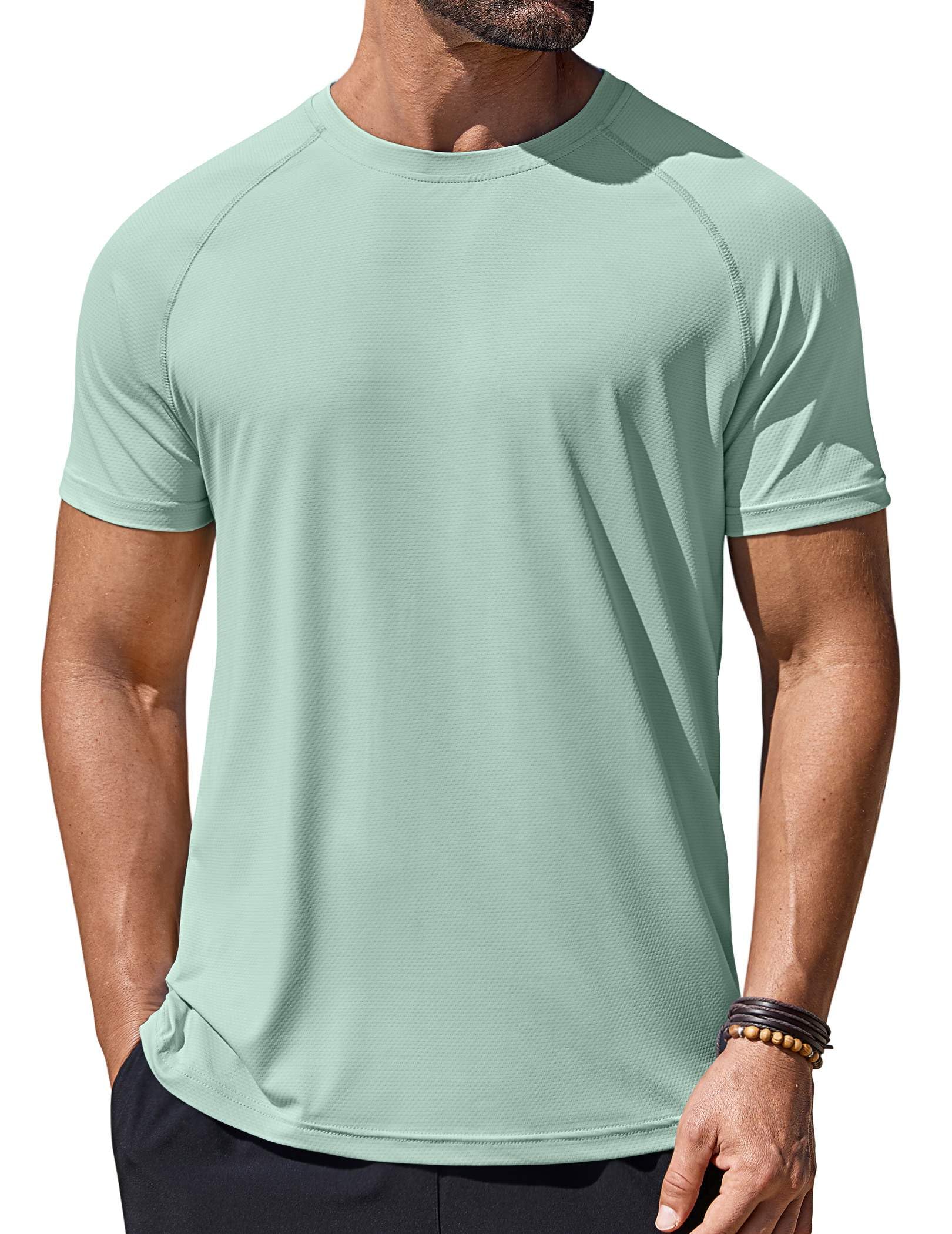 COOFANDY Mens Short Sleeve T Shirts UPF 50+ Uv Protection Rashguard Shirts Swimming Top for Men Light Green
