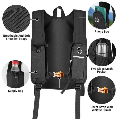 FUNANASUN 16L Ultra-Lightweight Foldable Waterproof Hiking Backpack For Women Men Small Backpack For Hiking Commuting Travel, Black