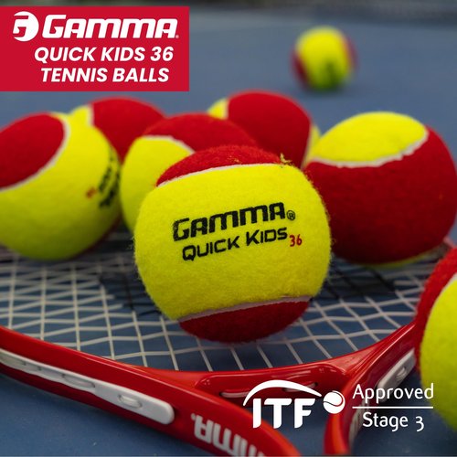 GAMMA Quick Kids 36 Training Tennis Balls for Kids & Beginners, Low-Compression Core Reduces Speed & Bounce, Great for Tennis Practice, USTA & ITF Approved for Use in 10 & Under Tournaments, Bag of 12