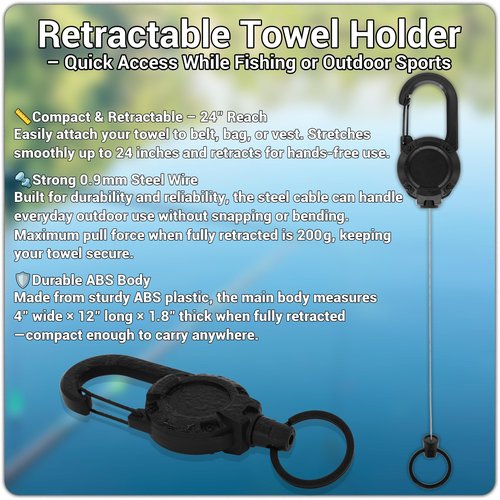 mayoken® 9 Pack Gray Fishing Towels with Clips & Zinger Retractors, Quick-Dry Absorbent Microfiber Bait Towels for Fishing, Boating, Kayaking, Camping & Hiking