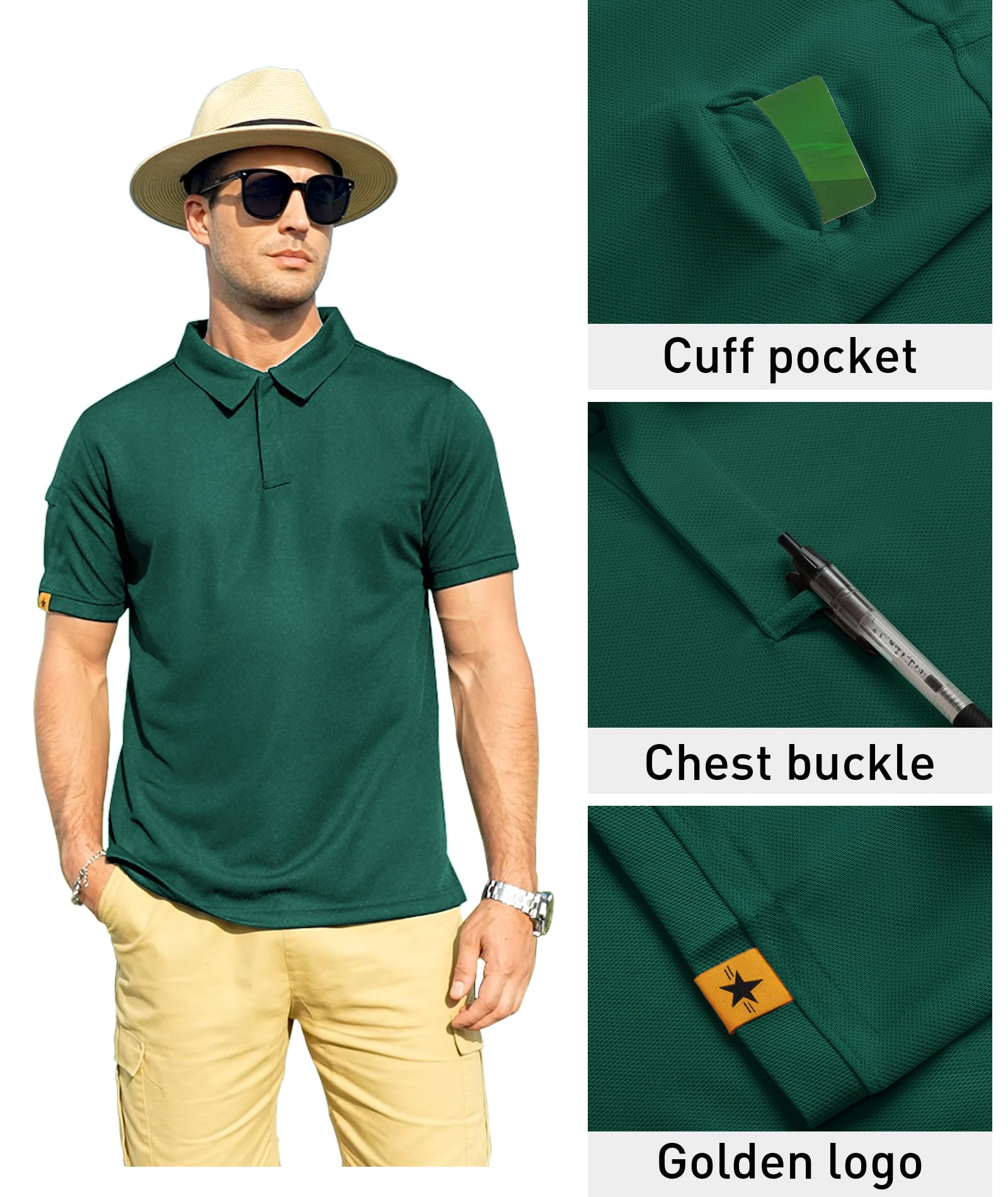 ZITY Mens Polo Shirt Short Sleeve Sports Tactical T-Shirt Athletic Golf Polos Daily Casual Stylish Collared Shirts for Men Forest Green XX-Large
