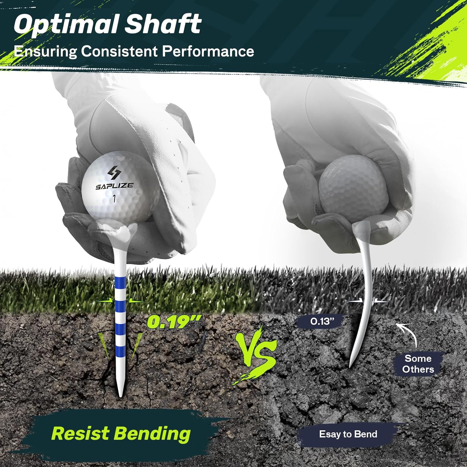 SAPLIZE Golf Tees - Upgraded 4-Prong Design to Reduce Friction & Side Spin | 50/100/120/200 Pack
