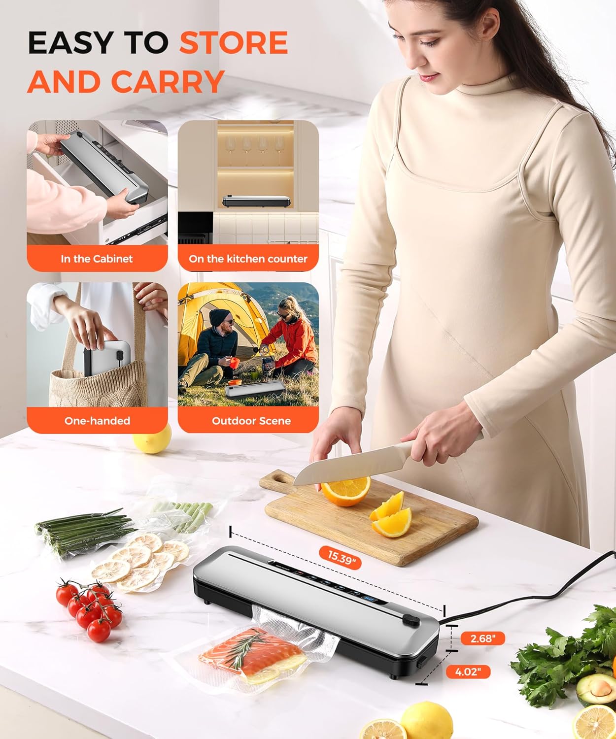 Vacuum Sealer Machine - 75KPa Food Preservation with 6-in-1 Modes & Digital Timer | Compact Design + 10 Bags (Black Silver)