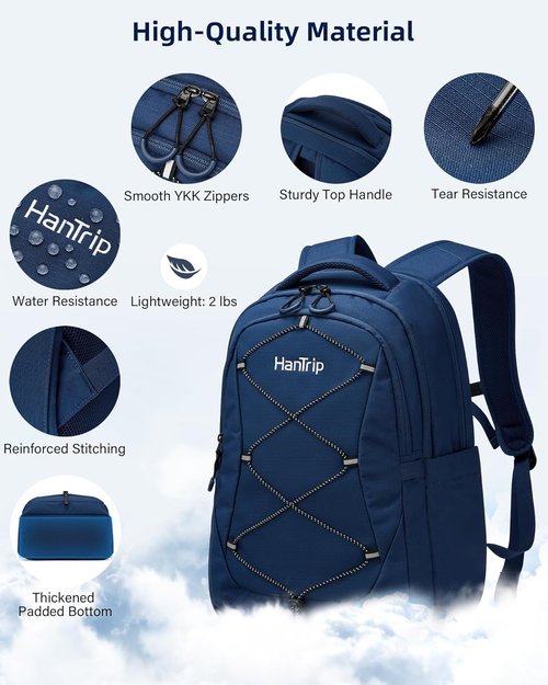 HanTrip Travel Laptop Backpack - Large Water-Resistant Commuter Bag with Reflective Straps | Navy Blue