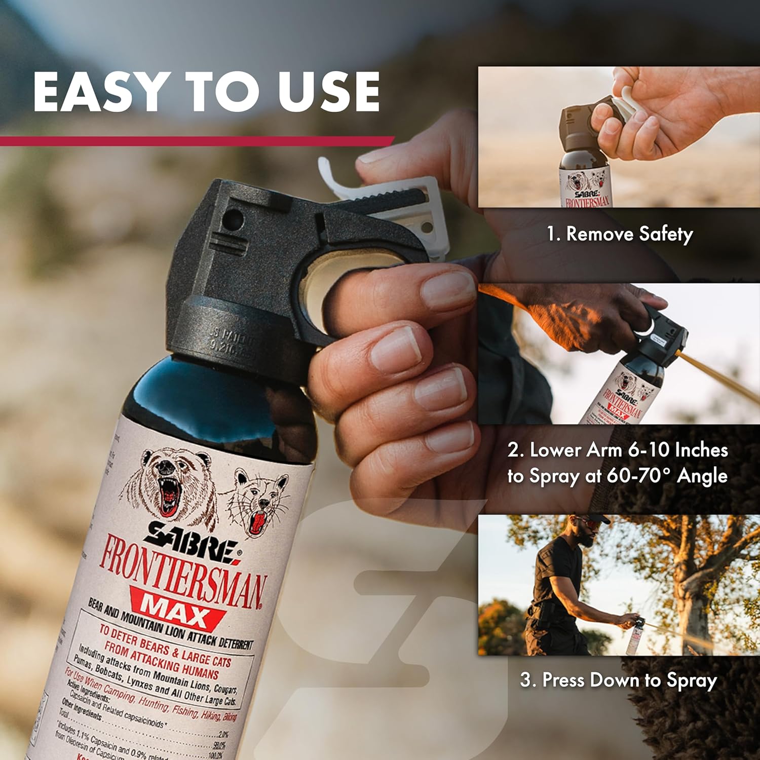 SABRE Frontiersman MAX Bear Spray - Maximum Strength, 40 ft Range, EPA-Registered, 7.9 oz | Outdoor Hiking & Camping Safety
