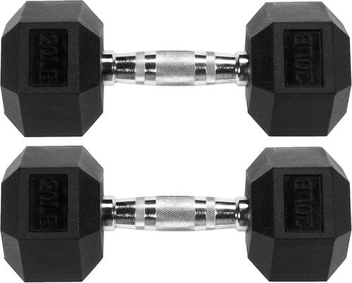Fitvids Hex Dumbbells - Rubber Coated Hand Weights for Fitness | 10-50LB Options Available