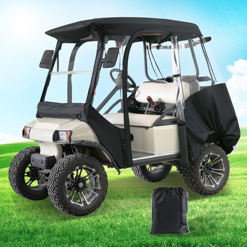 Panglong 4 Passenger Club Car DS Enclosure, Polyester Enclosure with 2 Zipper Door and 4 Side Clear Windows, Waterproof DS Rain Cover fit 4 Passenger Club Car DS Golf Cart