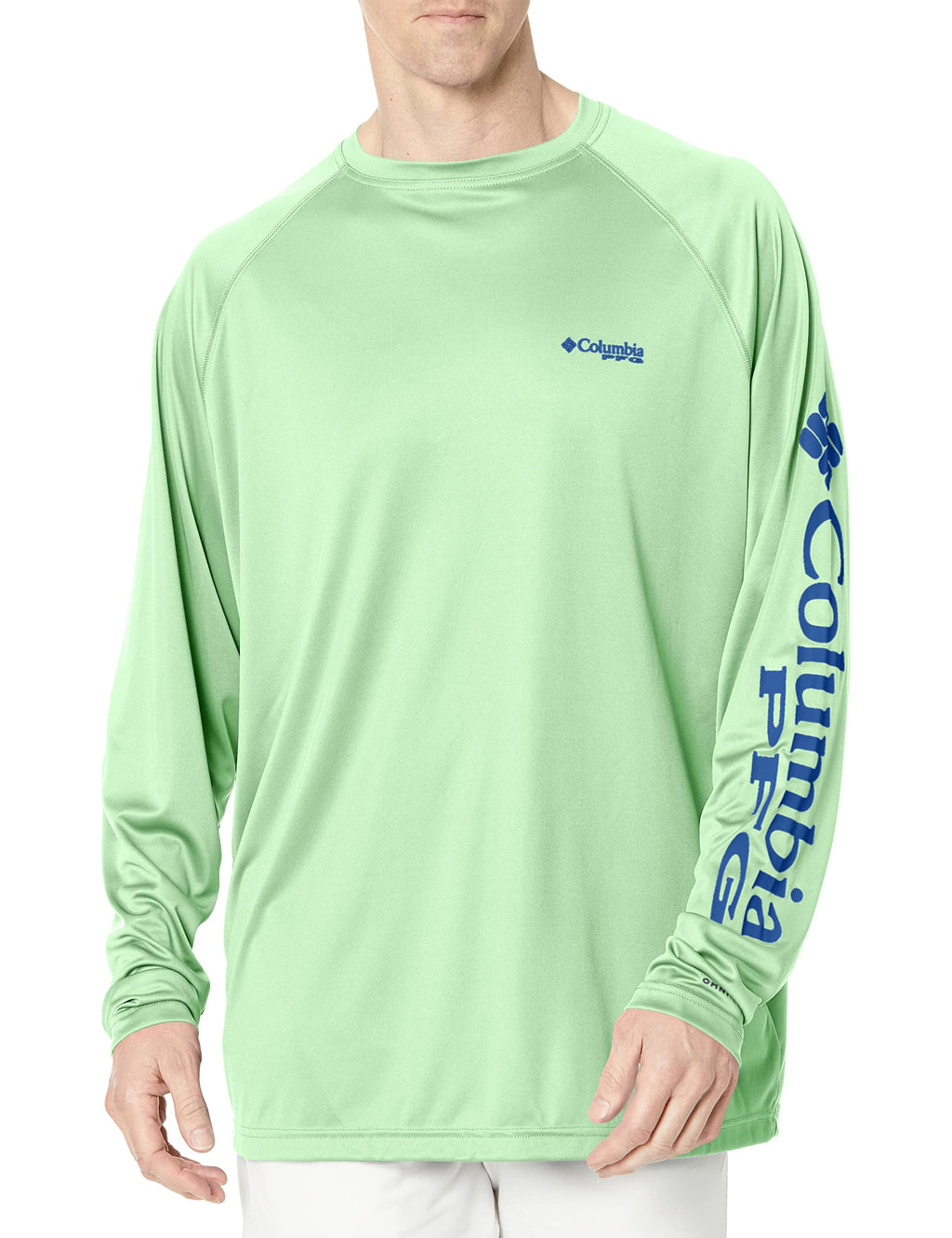 Columbia Men's PFG Terminal Tackle Long Sleeve Fishing Shirt, Key West/Vivid Blue Logo, Small