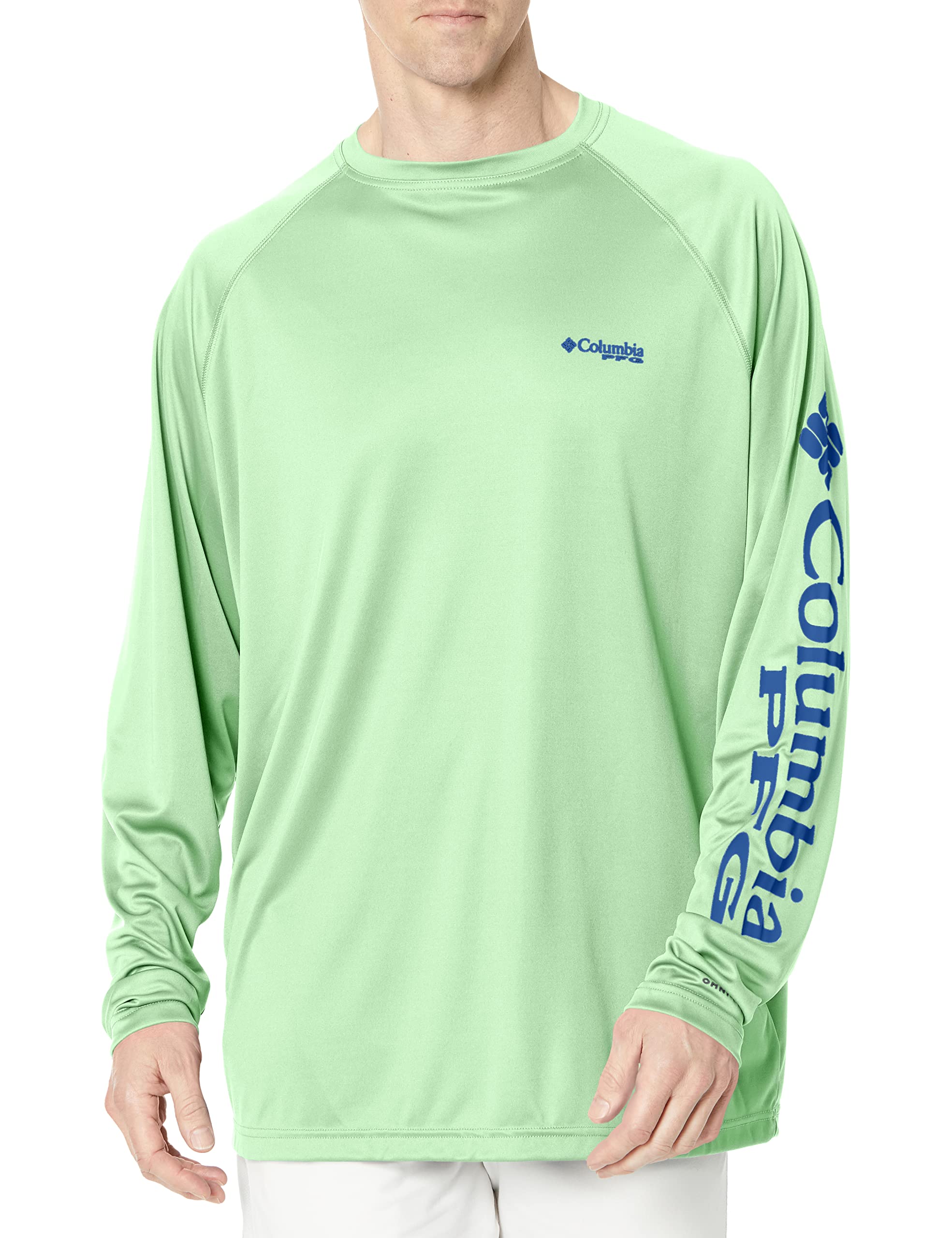 Columbia Men's PFG Terminal Tackle Long Sleeve Fishing Shirt, Key West/Vivid Blue Logo, Small