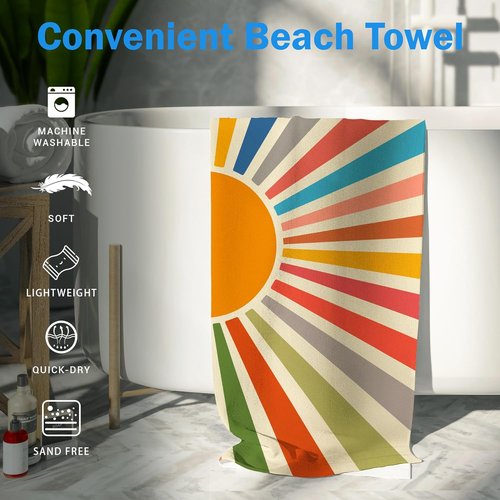 Boho Colorful Sunshine Beach Towel - Oversized 30x60 Inch Quick Dry Microfiber for Pool & Travel