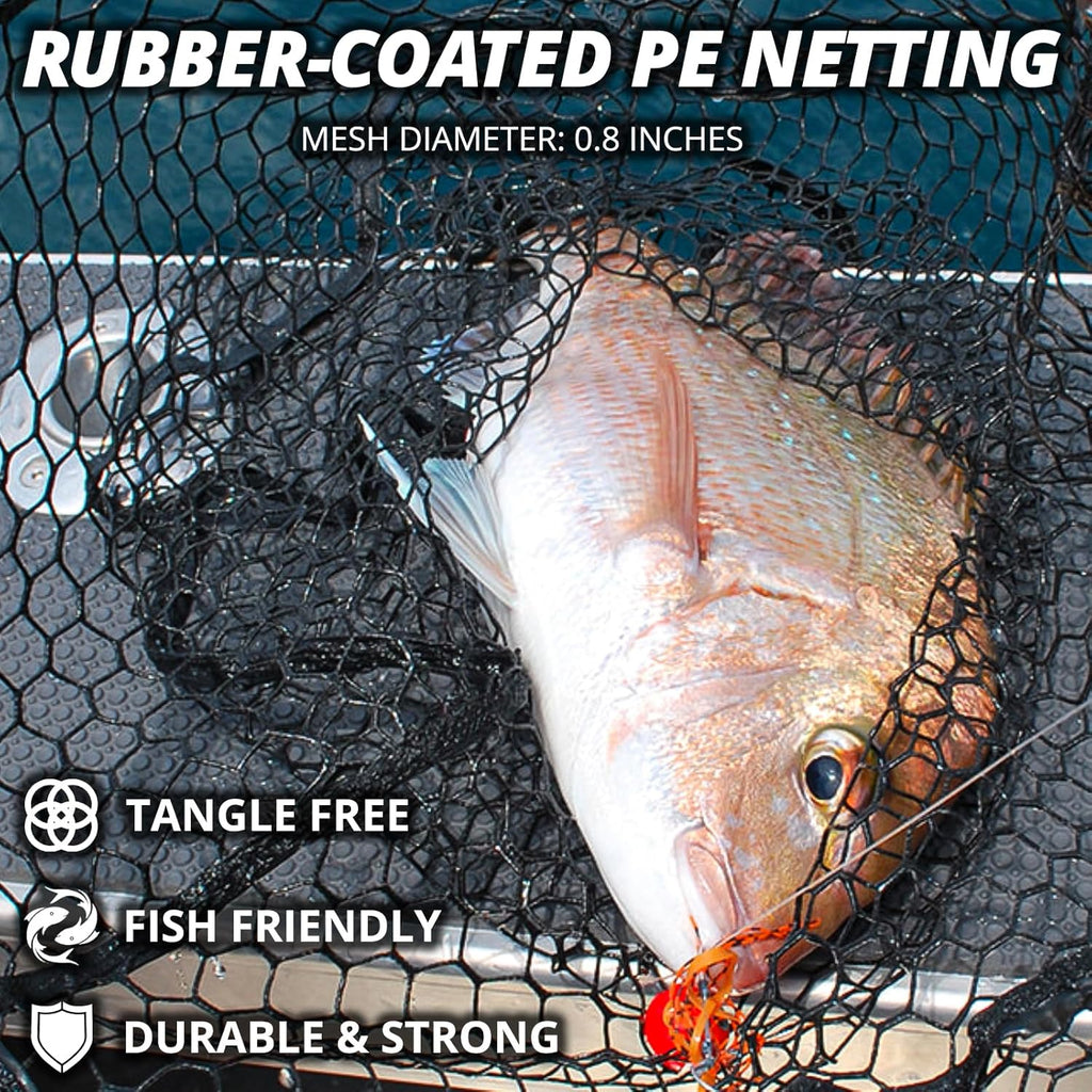 Telescoping Fishing Net by [Brand Name] - Lightweight Folding Landing Net with Rubber Netting | 56″-75″ Length, 20″ x 19″ Hoop