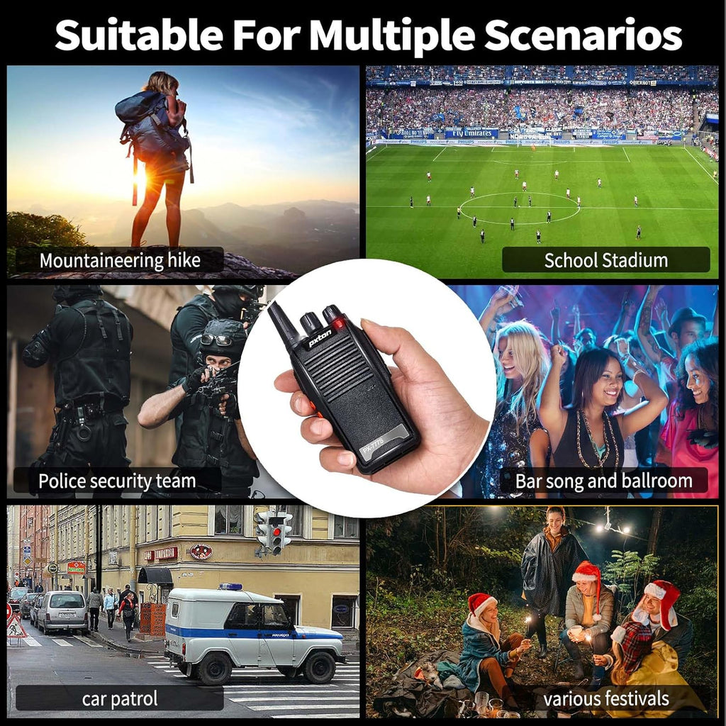 Pxton 777S Rechargeable Walkie Talkies - Long Range Two-Way Radios with Earpieces & Li-ion Battery (2 Pack)