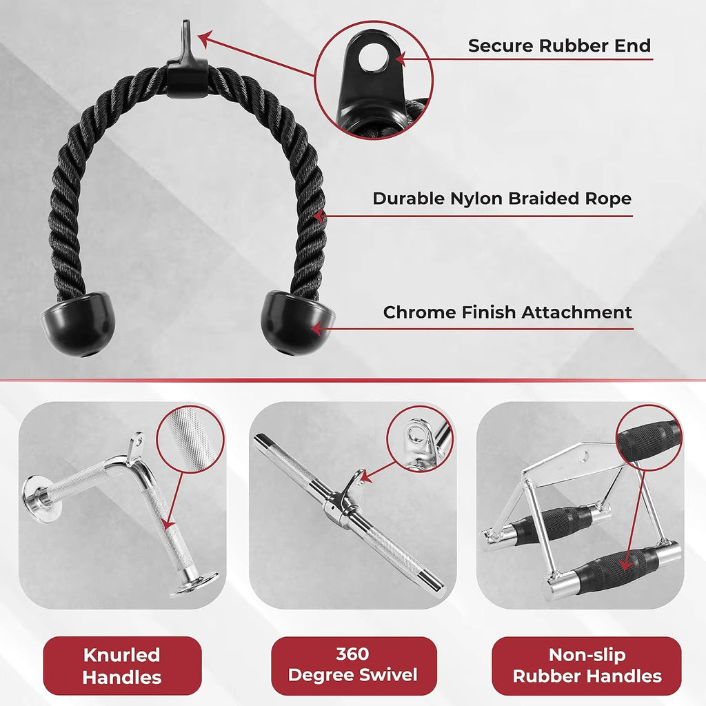 Yes4All Cable Machine Attachment - Versatile Row Handles & Tricep Rope | Supports 880 LB for Home Gym