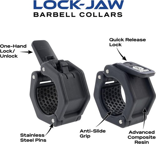Lock-Jaw Sport Barbell Collars - Heavy-Duty Olympic Bar Clamps for 2" Bars | Secure Weight Clips - Black (2 Pcs)