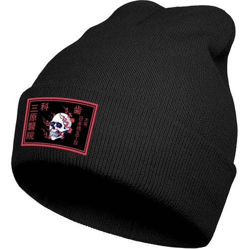 Skull Goth Beanies Hat, Vintage Cool Skeleton Gothic Halloween Men's and Women's Winter Warm Black Fashion Spooky Knit Hat
