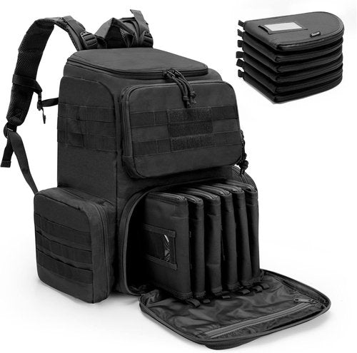 DSLEAF Tactical Range Pistol Backpack - 6 Pistol Cases & 9 Magazine Slots for Shooting & Hunting