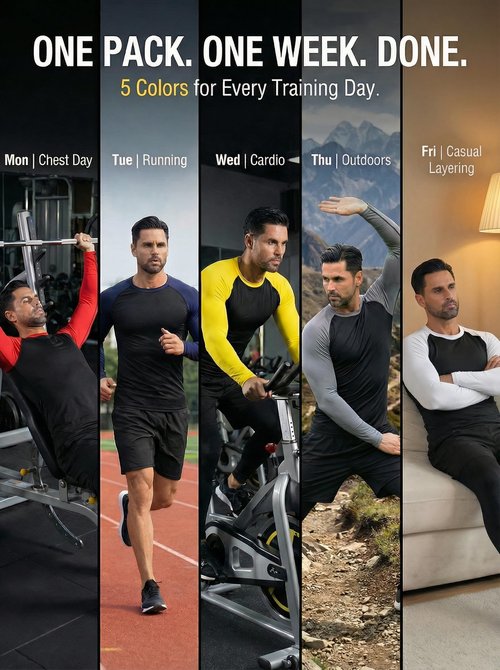 5 Pack Men's Long Sleeve Compression Shirts Base Layer, Dry Fit Moisture Wicking Running Gym Workout Undershirt Athletic Top(US, Alpha, X-Large, Regular, Regular, 5 Pack)