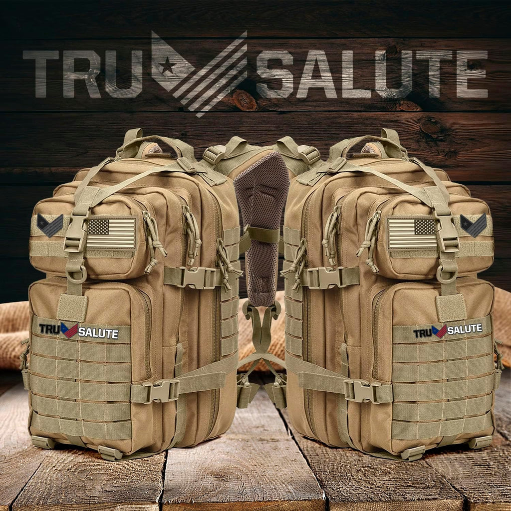Tru Salute 45L Military Tactical Backpack - Large Army Assault Pack | Molle Bug Out Bag (Tan)