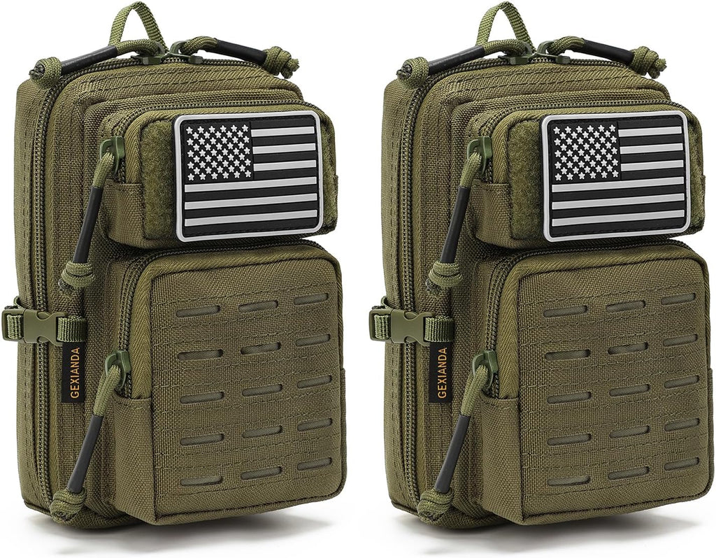 Skiennix Tactical Molle Utility Pouches - 2 Pack Mini EDC Phone & Tool Pouches with US Flag Patch