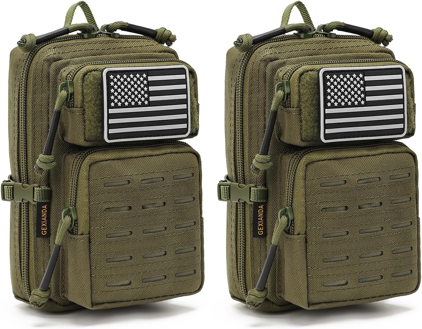Skiennix Tactical Molle Utility Pouches - 2 Pack Mini EDC Phone & Tool Pouches with US Flag Patch