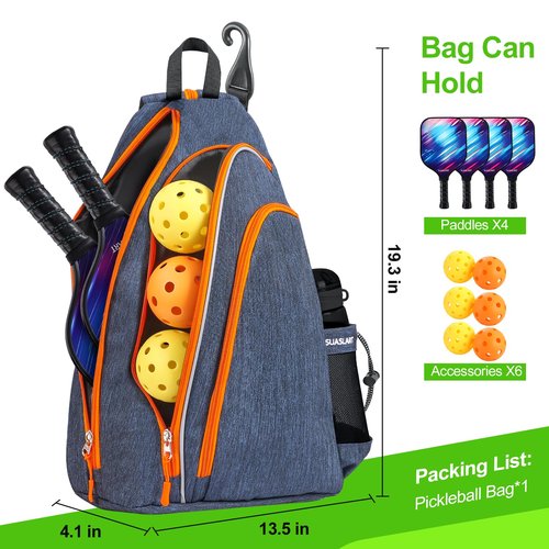 SUASLART Pickleball Bag for Men Women, Pickleball Backpack, Tennis Bag, Reversible Crossbody Sling Bag, Racket, Pickleball Paddle Bag with Fence Hook, Water Bottle Holder