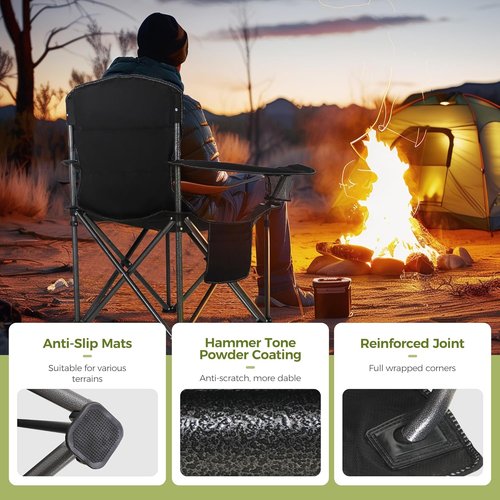 ALPHA CAMP Heavy Duty Camping Chair - 500LBS Capacity, Oversized & Padded with Cooler Bag & Cup Holder