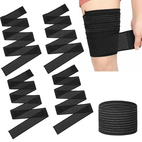 Yuanan 4 PCS Thigh Compression Sleeve, Hamstring Compression Wrap Adjustable Thigh Compressions Wrap Versatile Elastic Knee Wraps for Pain Relief Thighs Compressions Braces for Man and Woman(Black)