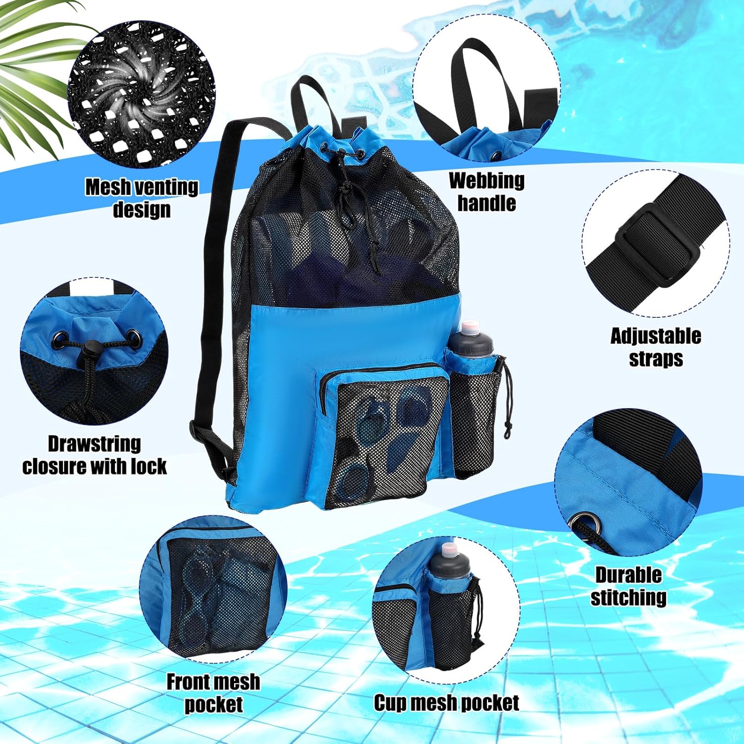 Skiennix Swim Training Equipment Kit - 4 Pcs Pull Buoy & Hand Paddles with Mesh Backpack for Adults