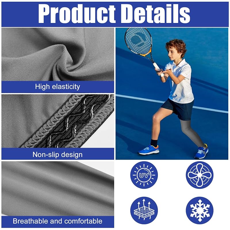 3 Pairs Kids Compression Leg Sleeves with Non Slip Grip - Full Length UV Protection (Variation: Large)