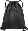 BeeGreen Large Black Drawstring Backpack | Versatile Gym Bag with Water Bottle Pocket & Zippered Front Pocket