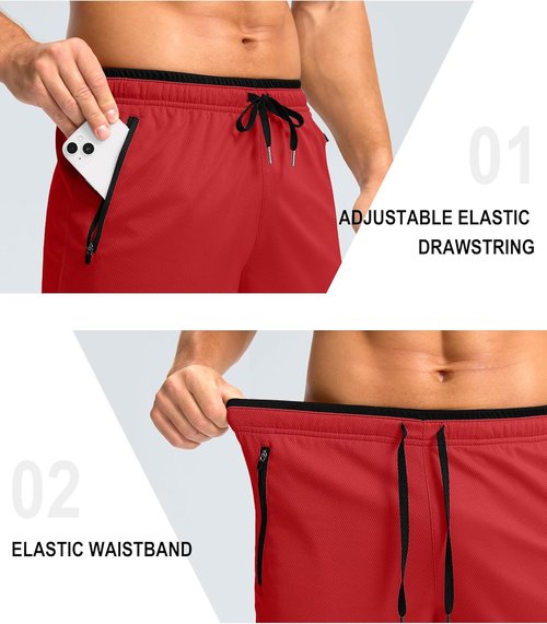 G Gradual Men's Athletic Gym Shorts - Quick Dry Lightweight Basketball Shorts with Zipper Pockets | 9"/11" Sizes