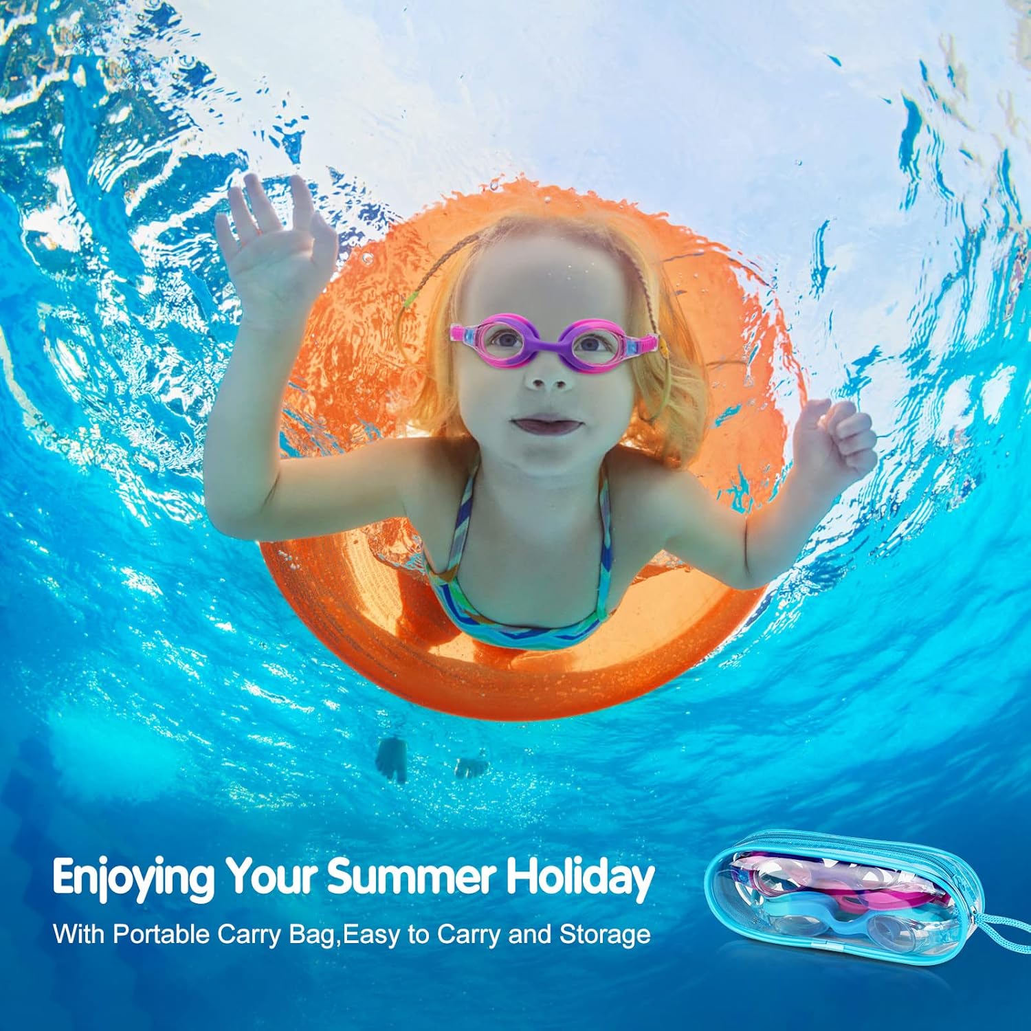Starweh Kids Swim Goggles - Anti-Fog, No Leak Design for Ages 6-14 | Soft Silicone, Wide View - Blue, Purple & Pink (2 Pack)