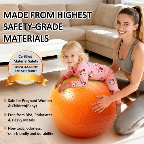 Gruper Yoga Ball, Multiple Sizes Non Slip Exercise Ball for Workout, Birthing, Balance, Stability, Pregnancy, 2200LB Capacity, Anti Burst Chair for Home and Office, Includes Quick Pump & Fitness Guide