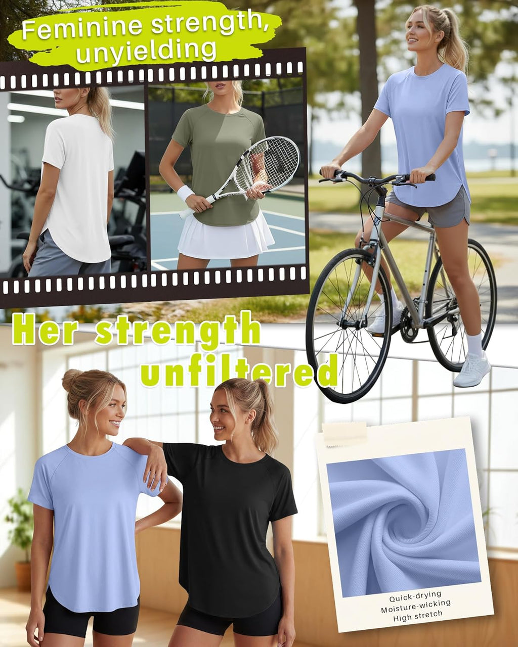 Skiennix Women's Workout Shirts - Quick Dry Athletic Tops | Short Sleeve Loose Fit Yoga Tees - 4 Pack