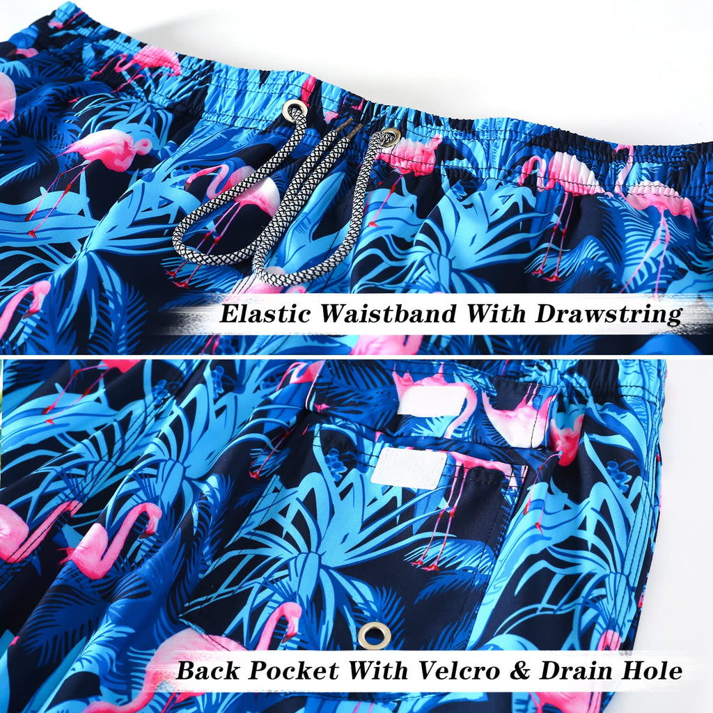 ELETOP Men's Swim Trunks Quick Dry Bathing Suit Swimming Board Shorts Mesh Lining Beach Swimwear Flamingo Blue M