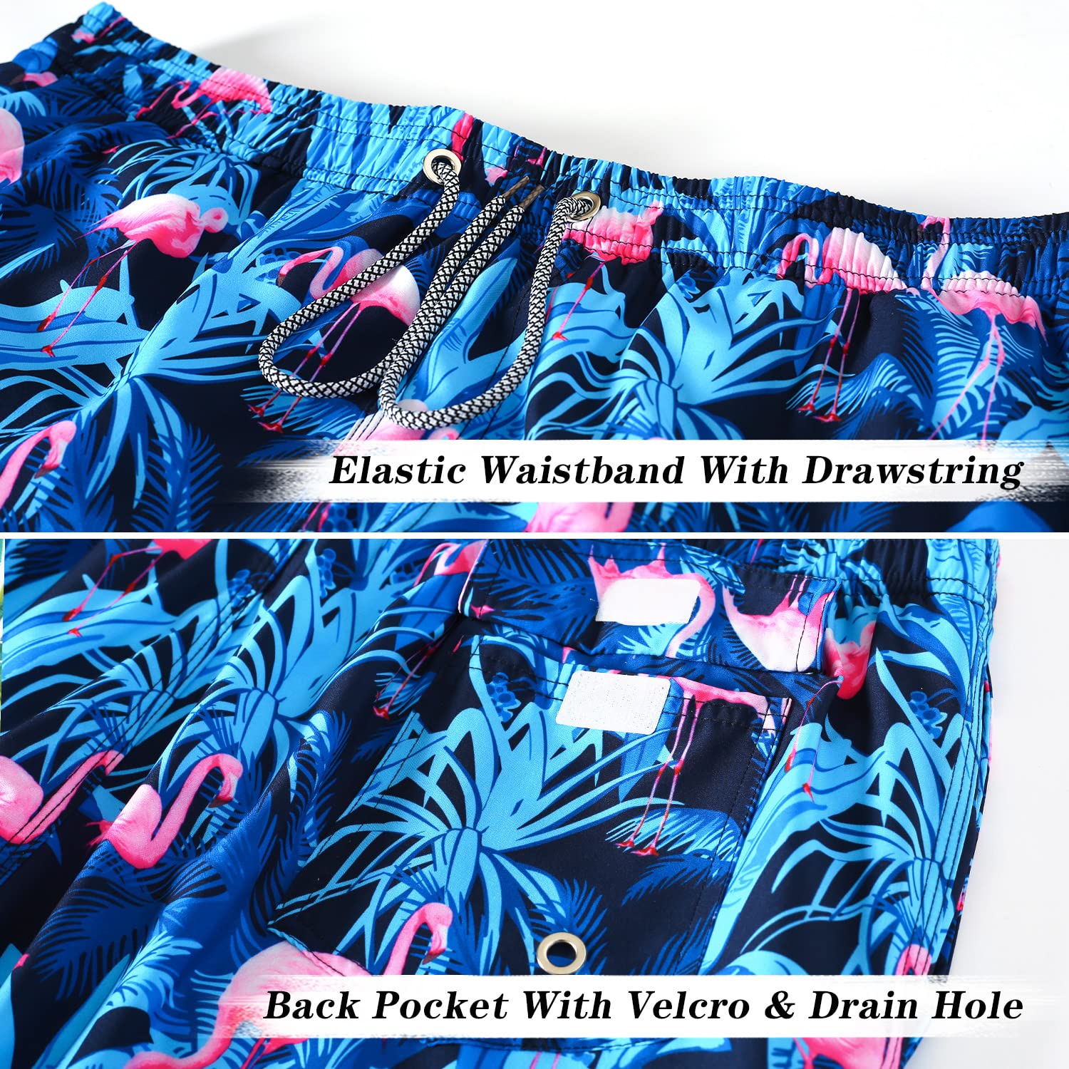 ELETOP Men's Swim Trunks Quick Dry Bathing Suit Swimming Board Shorts Mesh Lining Beach Swimwear Flamingo Blue M