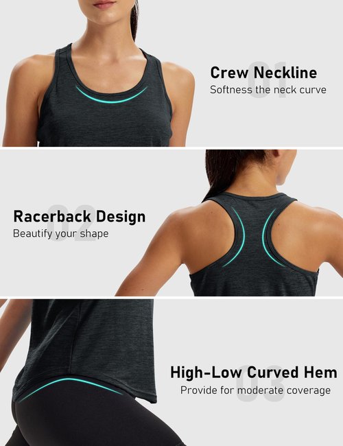 MAGCOMSEN Black Athletic Tank Tops Summer Workout Tank Tops for Womens Sleeveless Racerback Exercise Tank Top Dry Fit M