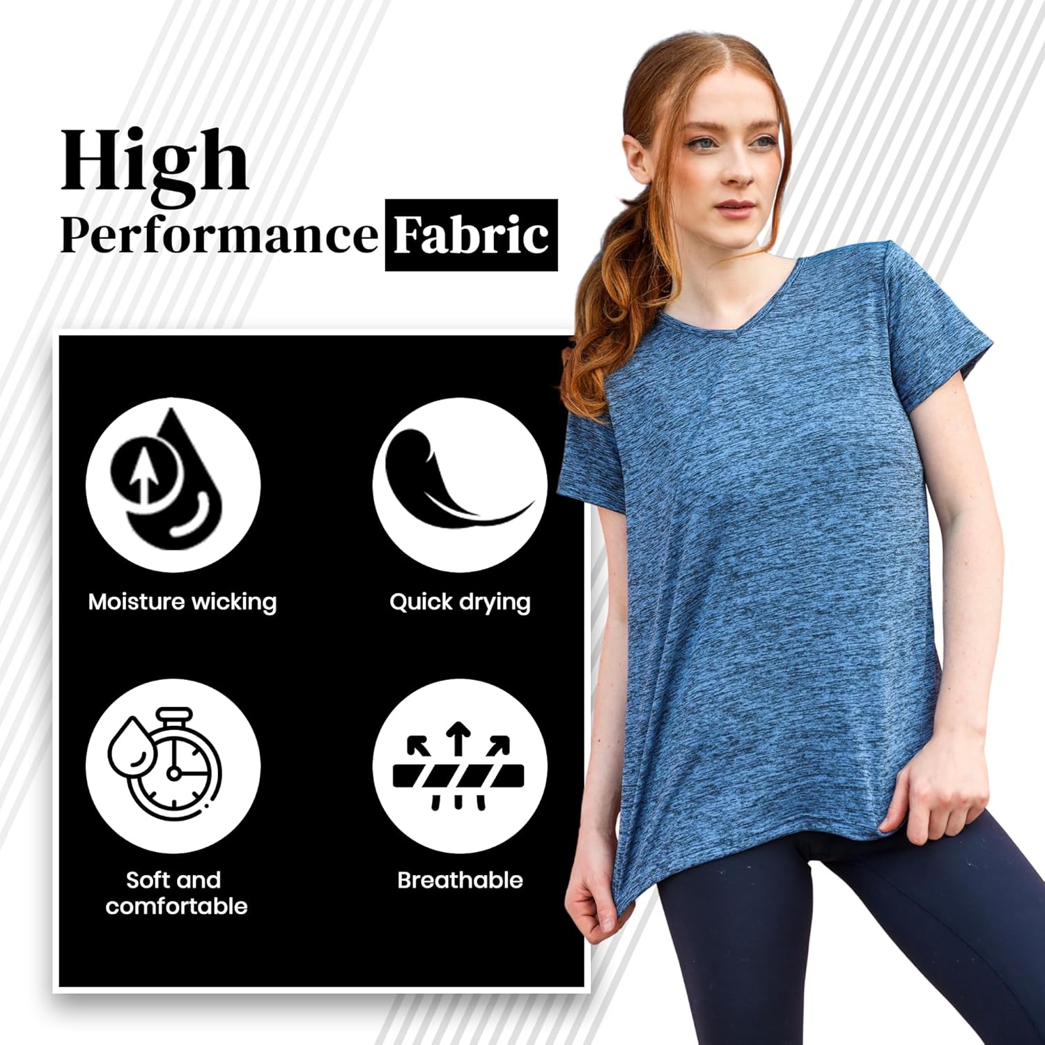 Skiennix Women's Dry-Fit V-Neck T-Shirts - 5 Pack Activewear for Running & Yoga