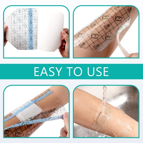 50 Pieces Transparent Stretch Adhesive Bandage Waterproof Transparent Film Dressing Bandages Clear Adhesive Dressing Stretch Tape for Tattoos Swimming Showering(6 x 7 Inch)