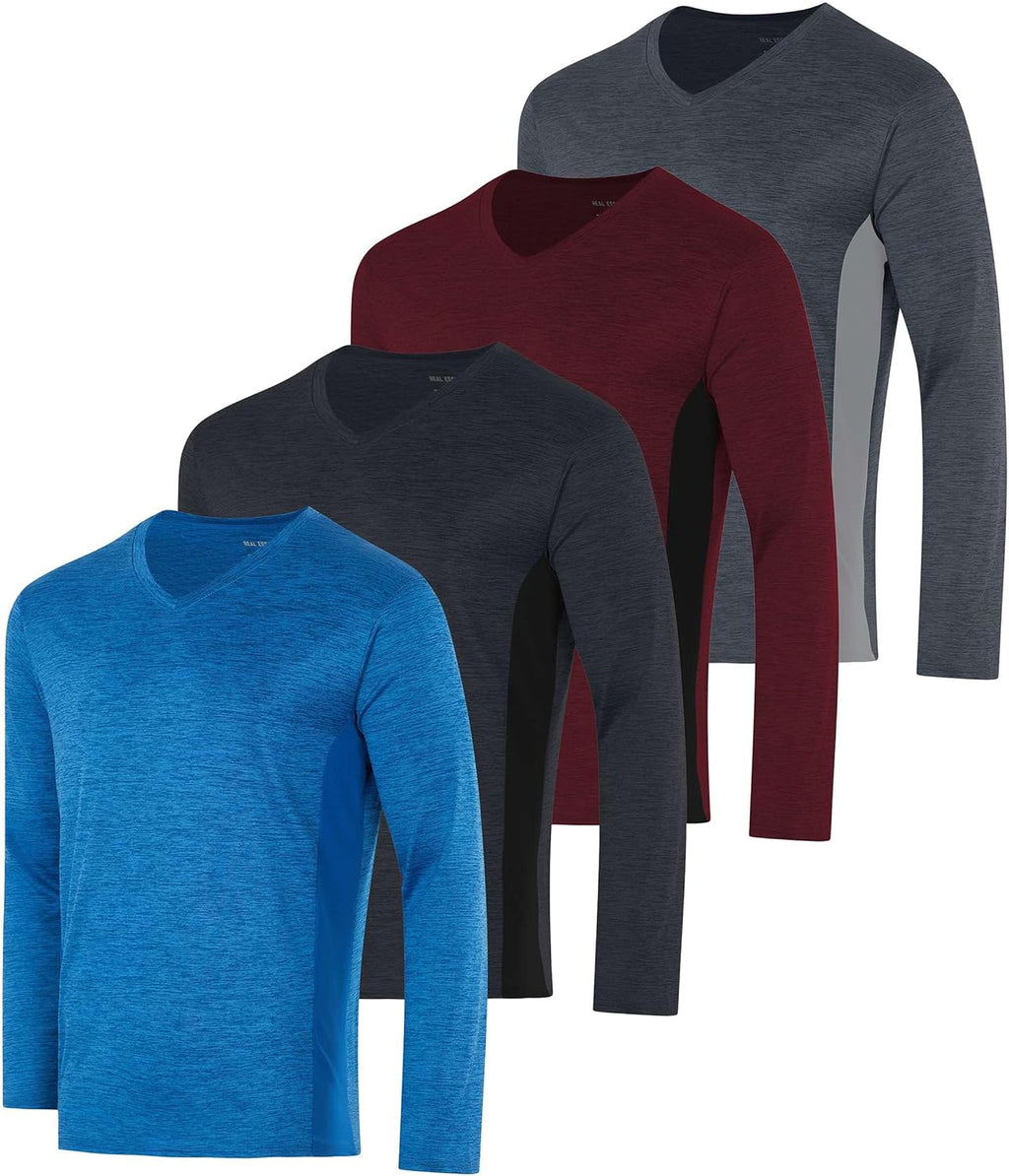 Real Essentials Men's Dry Fit Long Sleeve V-Neck Active T-Shirt - UPF 50+ Athletic Wear | Big & Tall Available