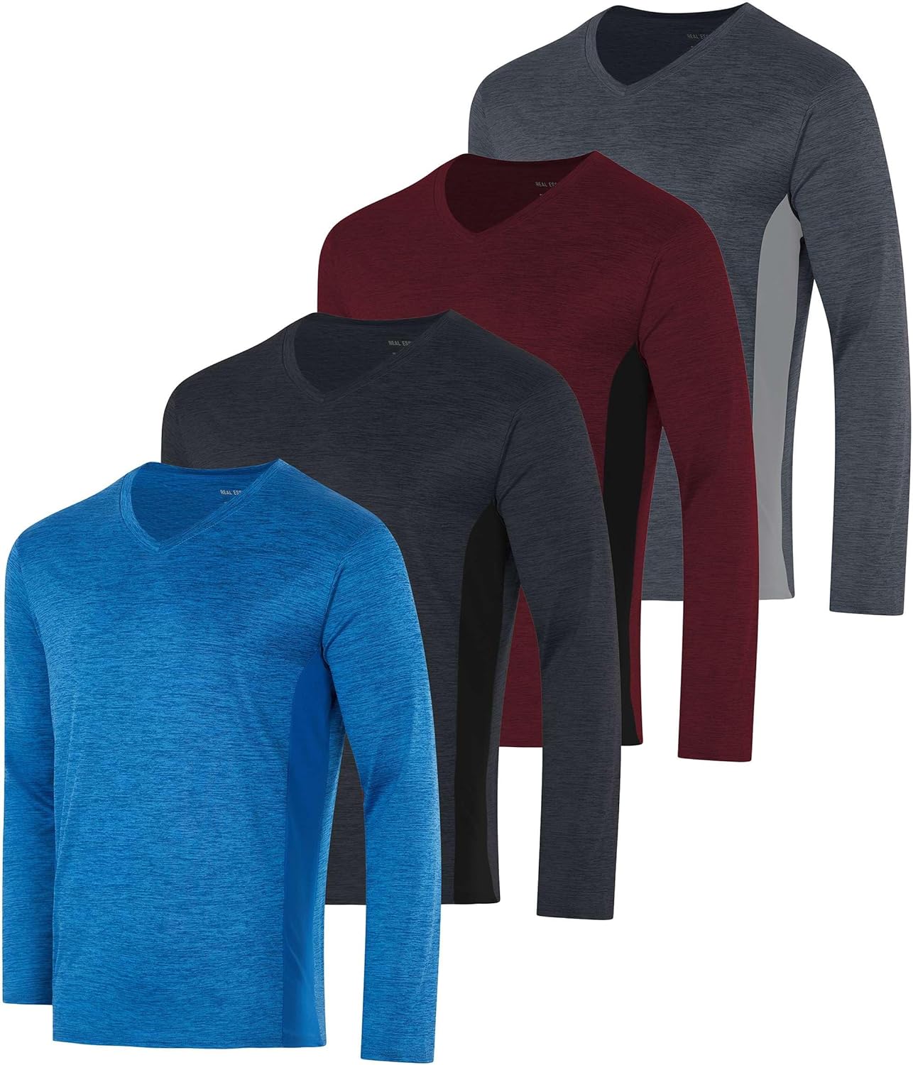 Real Essentials Men's Dry Fit Long Sleeve V-Neck Active T-Shirt - UPF 50+ Athletic Wear | Big & Tall Available