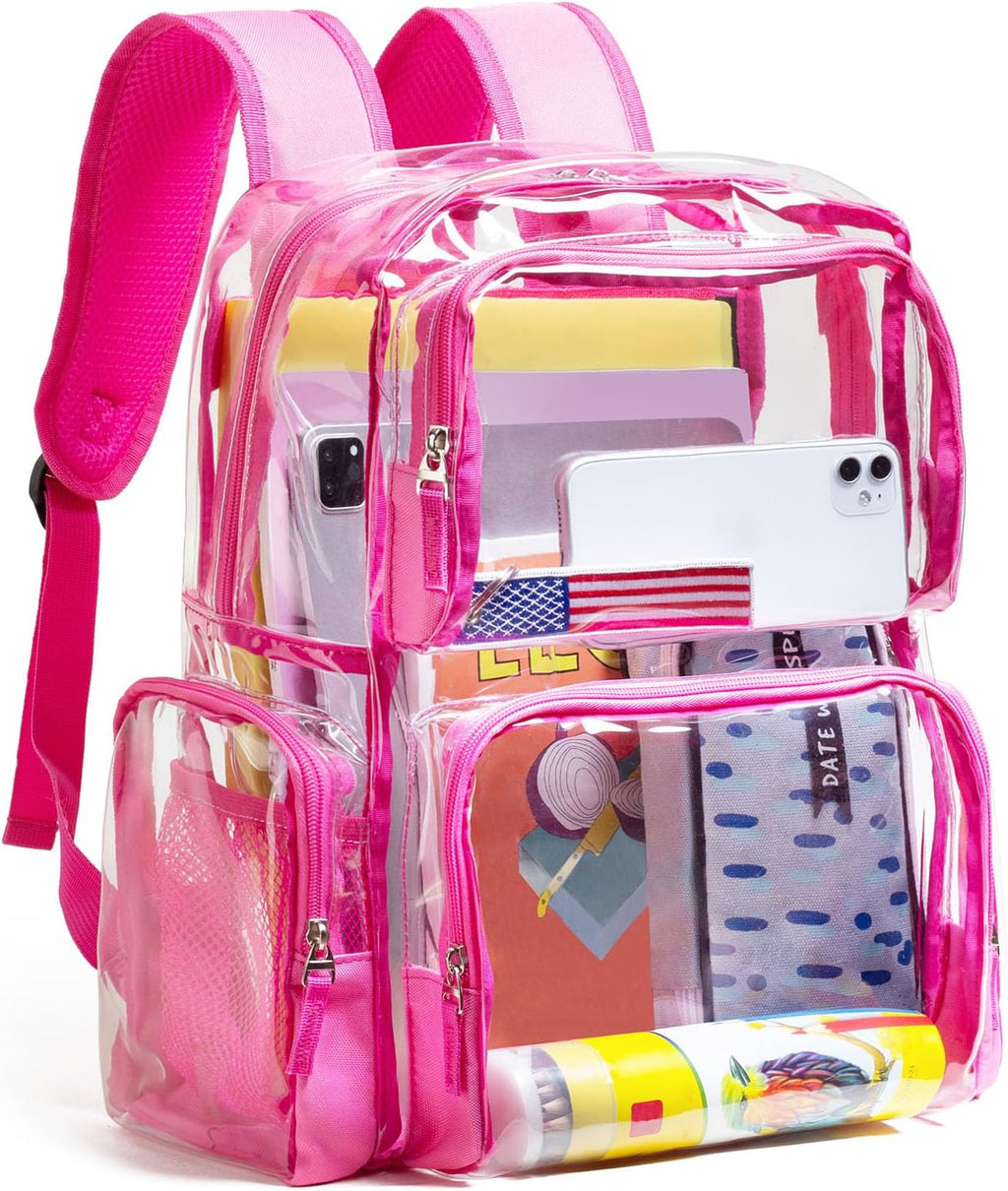 Vorspack Clear Backpack - Transparent Design with Reinforced Bottom & Multi-Pockets | Pink